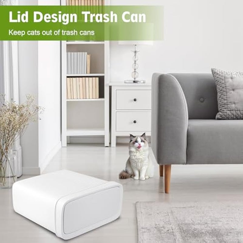 يوجولي سلة مهملات صغيرة للحمام مع غطاء، سلة مهملات بلاستيكية رفيعة للمطبخ، غرفة الغسيل، المكتب، غرفة الاطفال، المسكن، ابيض، 2.4 جالون، عبوتان - Image 3